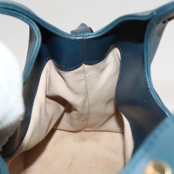 BVLGARI Hand Bag Leather 2way Blue Gold Auth BA1864 - Picture 12 of 16